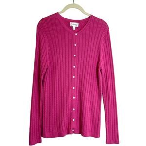 Foxcroft Button Front Cardigan Sweater Women Size Large Pink Ribbed Cotton